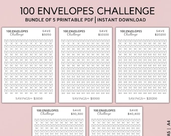 Printable 100 Envelope Challenge Bundle, Savings Challenge, Savings Tracker, Money Savings Challenge, Digital Download, PDF
