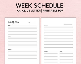 Weekly Schedule Planner Printable,  Weekly Agenda, Weekly Planner PDF, Weekly To Do List, Week At a Glance, PDF