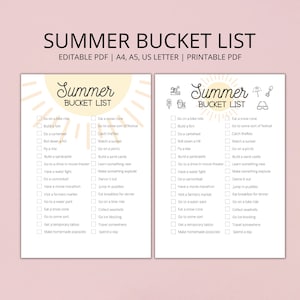 Editable Summer Bucket List Printable, Summer Bucket List , Summer Bucket List For Kids, Summer Activities Checklist, Summer To Do List, pdf