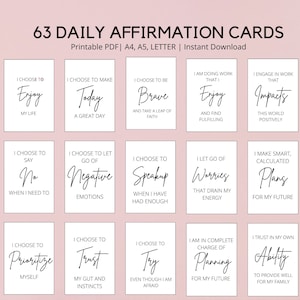 63 Affirmation Cards Printable, Affirmation Cards Digital, Vision Board Printables, Affirmation Cards Deck, Positive Affirmation Cards Pdf