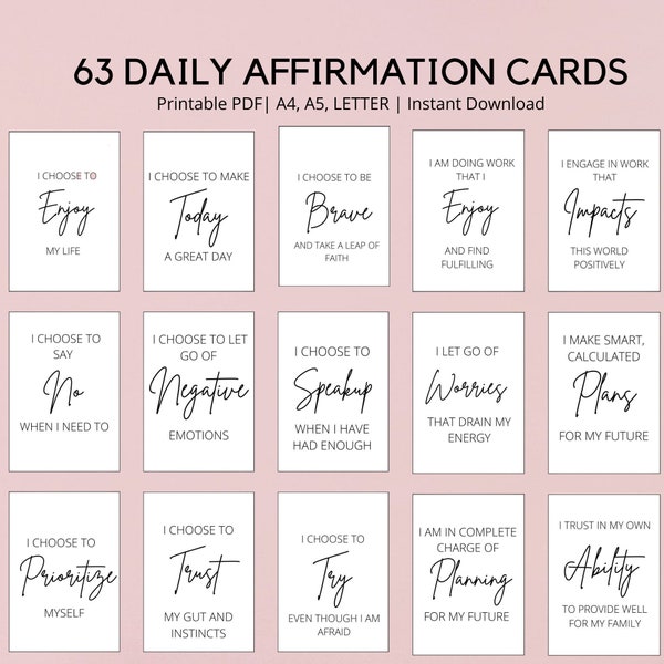 63 Affirmation Cards Printable, Affirmation Cards Digital, Vision Board Printables, Affirmation Cards Deck, Positive Affirmation Cards Pdf