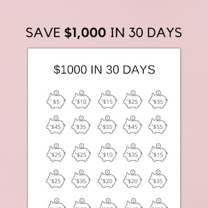 1000 Savings Challenge Tracker, 30 Day Saving Challenge, Savings Tracker, Money Challenge, PDF Instant Download