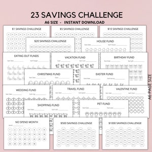 A6 Savings Challenge Bundle, A6 Savings Challenge Tracker, A6 Cash Envelopes, Money challenge,  Instant Download Pdf, A4, A5, Letter