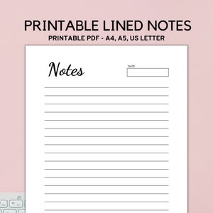 Minimalist Lined Notes Page Printable, Writing Paper, Journal Pages, Instant download,  - PDF - A4 - A5 - Letter