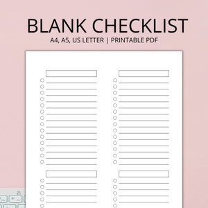 Blank Checklist Planner Printable, Checklist Planner Refill, To Do List, A4, A5, Letter