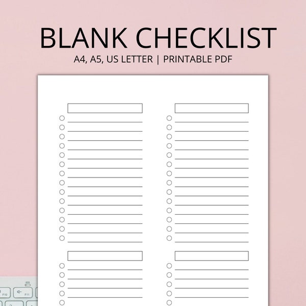 Blank Checklist Planner Printable, Checklist Planner Refill, To Do List, A4, A5, Letter