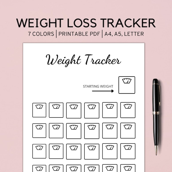 Printable Weight Loss Tracker, Digital Weight Loss Chart, Weekly Weigh In, Weight Loss Motivation, Weight Loss Goal Tracker, A4 - A5 -LETTER