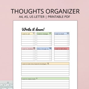 Brain Dump Printable, Thought Organizer, A4, A5, Letter, Printable PDF