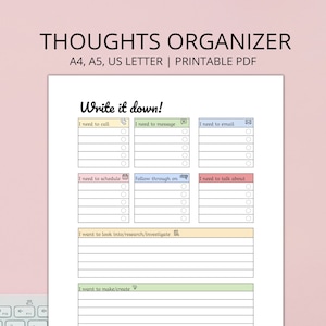 Brain Dump Printable, Gedankenorganizer, A4, A5, Letter, printable PDF