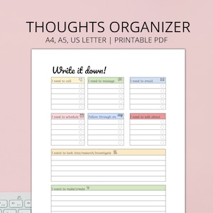 Brain Dump Printable, Thought Organizer, A4, A5, Letter, Printable PDF