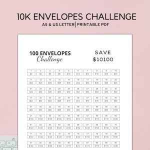 Printable 100 Envelope Challenge, 10,000 Savings Challenge Tracker, Money Challenge, PDF, INSTANT DOWNLOAD