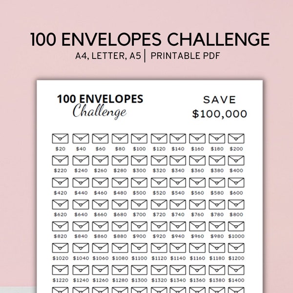 100k 100 Envelope Challenge Printable, 100,000 Savings Challenge Tracker, Money Challenge, PDF, INSTANT DOWNLOAD