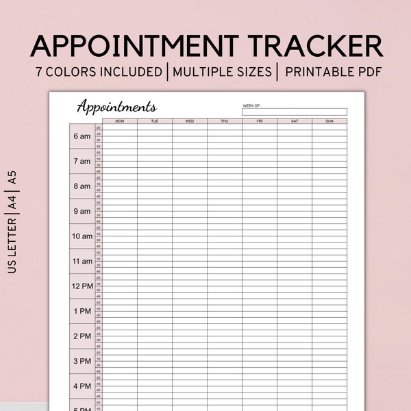 Appointment Tracker Printable, 15 Minute Interval Appointment Planner, Appointment Inserts, Appointment Book, Nail Appointment