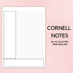 Cornell Notes Printable, Note Taking Template, Cornell Study Notes, Course Notes, College Note Taking, A4 ,LETTER, A5, PDF