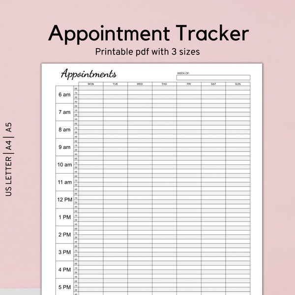 Appointment Tracker Printable, 15 Minute Interval Appointment Planner, Appointment Inserts, Appointment Book, Nail Appointment