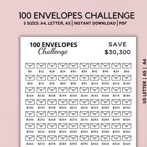 Printable 100 Envelope Challenge, 30,300 Savings Challenge Tracker, Money Challenge, PDF, INSTANT DOWNLOAD