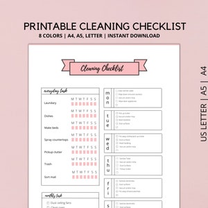 Cleaning Checklist Planner, Cleaning Schedule, Cleaning Planner, Cleaning List, Instant Download PDF