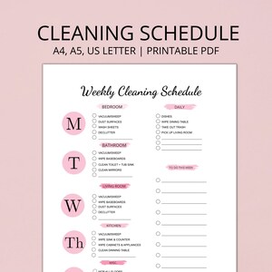 Weekly Cleaning Schedule Printable, Cleaning Planner, INSTANT DOWNLOAD, Cleaning Checklist, Minimalist Cleaning Schedule