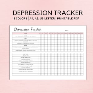 Depression Tracker Printable, Depression Worksheet, Anxiety Tracker, Mood Tracker, Daily Symptom Tracker, Happiness Tracker, A4, LETTER, A5