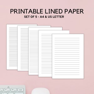 Carta a righe stampabile PDF, Fogli a righe stampabili, Note a righe Stampabili, Carta da scrittura, Pagine di diario, Set di 5 - PDF - A4 - A5 - LETTERA