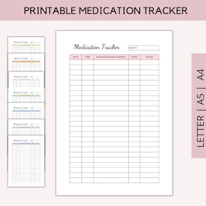 Medicatie Tracker afdrukbaar, medicatiegrafiek, medicijntracker, medische tracker, medicatielijst