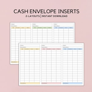 Inserciones de sobres de efectivo, Rastreador de sobres de efectivo, Rastreador de gastos, Rastreador de dinero, Rastreador de efectivo imprimible, Inserciones de presupuesto, A4, A5, CARTA