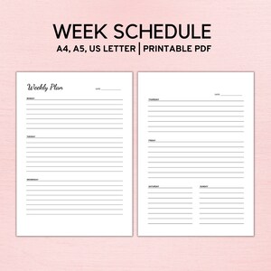 Weekly Schedule Planner Printable,  Weekly Agenda, Weekly Planner PDF, Weekly To Do List, Week At a Glance, PDF