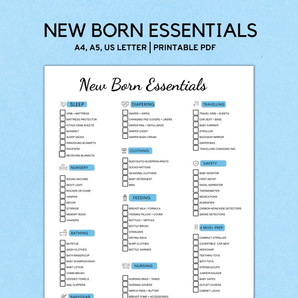 Baby Essentials Checklist Printable, Newborn Checklist, Nursery Checklist, Baby Registry Checklist, Pregnancy Checklist, A4, Letter, A5