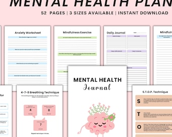 Mental Health Planner: Anxiety & Mood Tracker, Self-Care Journal (PDF Download)
