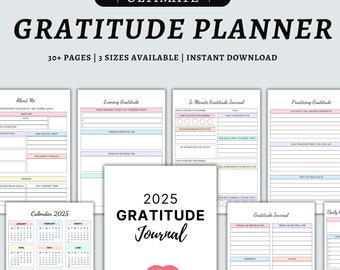 2025 Gratitude Planner, Daily Gratitude Journal, Positive Affirmations & Reflection, Self-Care Journal for Personal Growth, Instant Download