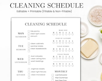 Editable Weekly Cleaning Schedule, Cleaning Planner Printable, Cleaning Checklist, Cleaning Routine, House Chores, Cleaning Template, PDF