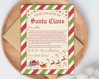 Bearbeitbarer personalisierter Brief vom Weihnachtsmann vom Schreibtisch des Weihnachtsmannes, Heiligabend-Nordpolpost, Sofortiger Download, Canva-bearbeitbar