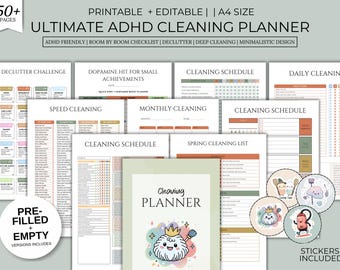 Ultimate ADHD Cleaning Planner | Cleaning Schedule, Decluttering Checklist, Deep Clean & Housekeeping Binder | Minimalist Home Organizer