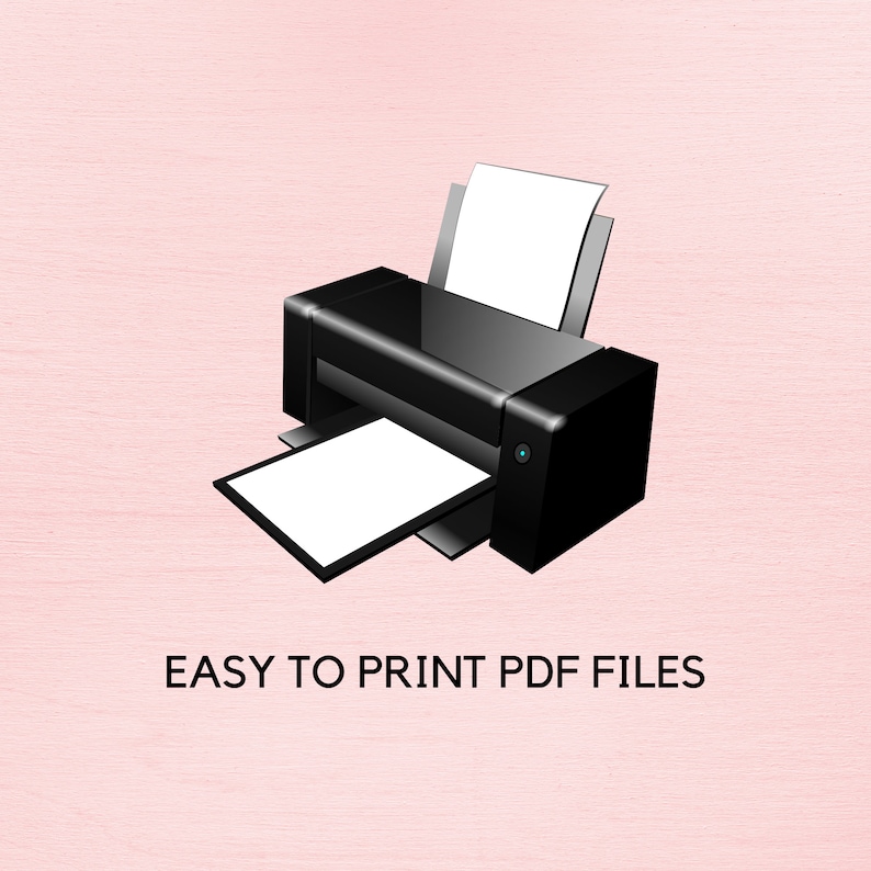 May include: A black printer with white paper in the output tray and a stack of paper in the input tray. The text "EASY TO PRINT PDF FILES" is below the printer.