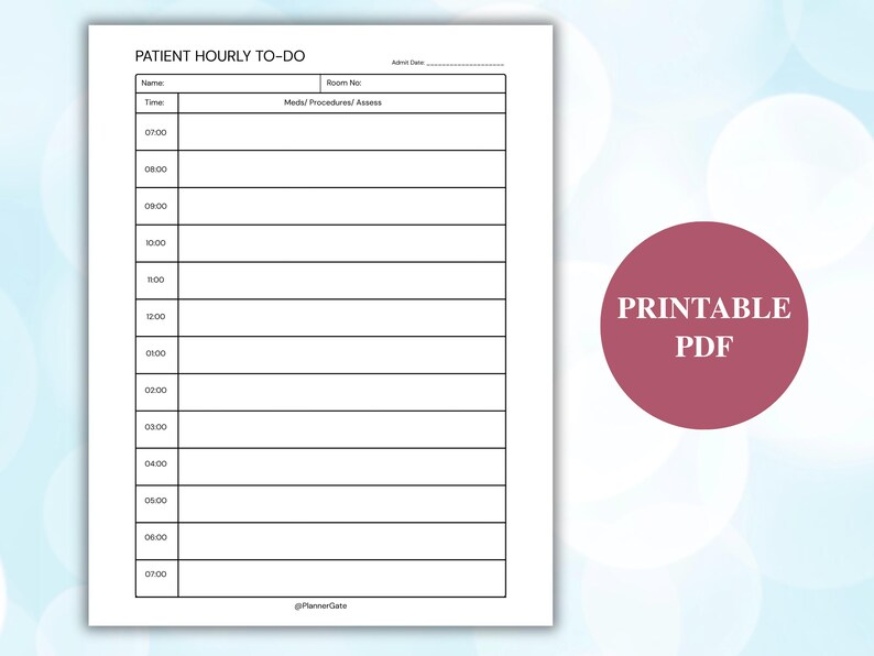 Hourly Report.pdf Patient Hourly to Do Printable Nursing Sheet, Nurse Report Sheet ...