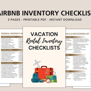 以下が含まれることがあります： Airbnb のレンタルインベントリの印刷可能なチェックリスト。チェックリストは、一般物件インベントリ、バケーションレンタルインベントリチェックリスト、必需品と補充リスト、メンテナンスチェックリスト、清掃の 5 つのセクションに分かれています。このチェックリストは、Airbnb ホストがインベントリを追跡し、ゲストが快適で楽しい滞在ができるようにするために設計されています。