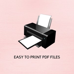 May include: A black printer with a white sheet of paper in the input tray and another white sheet of paper in the output tray. The text "EASY TO PRINT PDF FILES" is below the printer.