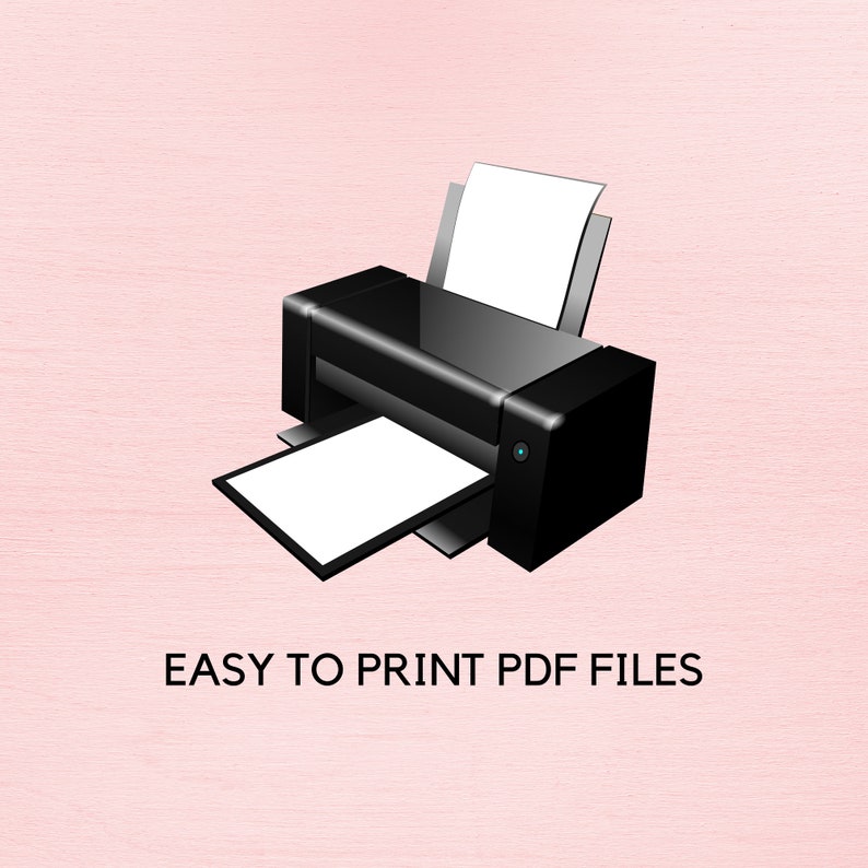 May include: A black printer with a white sheet of paper in the input tray and another white sheet of paper in the output tray. The text "EASY TO PRINT PDF FILES" is below the printer.