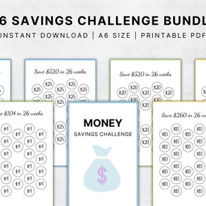 A6 Savings Challenge Tracker Bundle, Money Trackers, A6 Cash binder & Envelope, A6 Saving Funds, Printable Savings Challenge, PDF