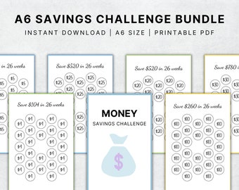 A6 Savings Challenge Tracker Bundle, Money Trackers, A6 Cash binder & Envelope, A6 Saving Funds, Printable Savings Challenge, PDF