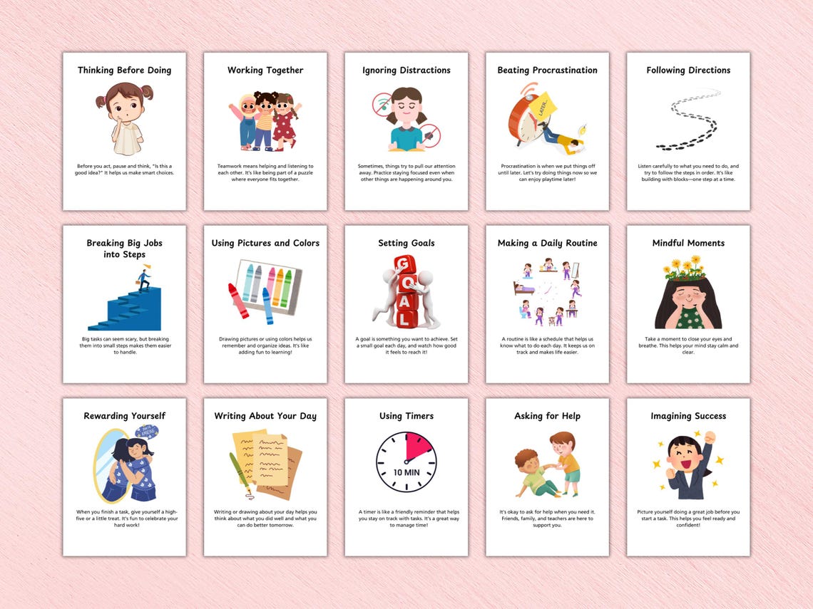 ADHD Executive Functioning Cards for Kids | Printable Cards | Behavior ...