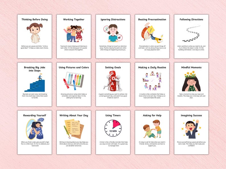 ADHD Executive Functioning Cards for Kids | Printable Cards | Behavior ...