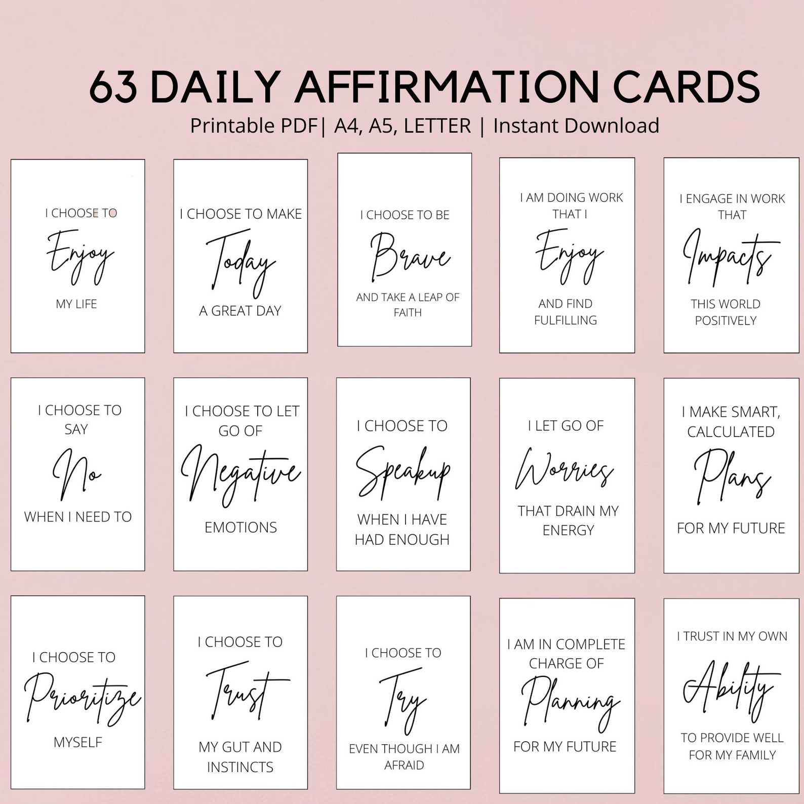 63 Affirmation Cards Printable Affirmation Cards Digital - Etsy