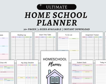 Homeschool Planner Printable, Homeschool Printable Organizer, Weekly Lesson Plan, Habit Tracker, Assignment Tracker, Instant Download