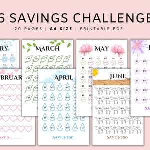 12 Monthly Savings Challenge Bundle, Money Challenge, A6 Mini Savings Challenge Bundle, Savings Tracker Printable, Instant Download