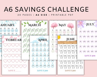 12 Monthly Savings Challenge Bundle, Money Challenge, A6 Mini Savings Challenge Bundle, Savings Tracker Printable, Instant Download