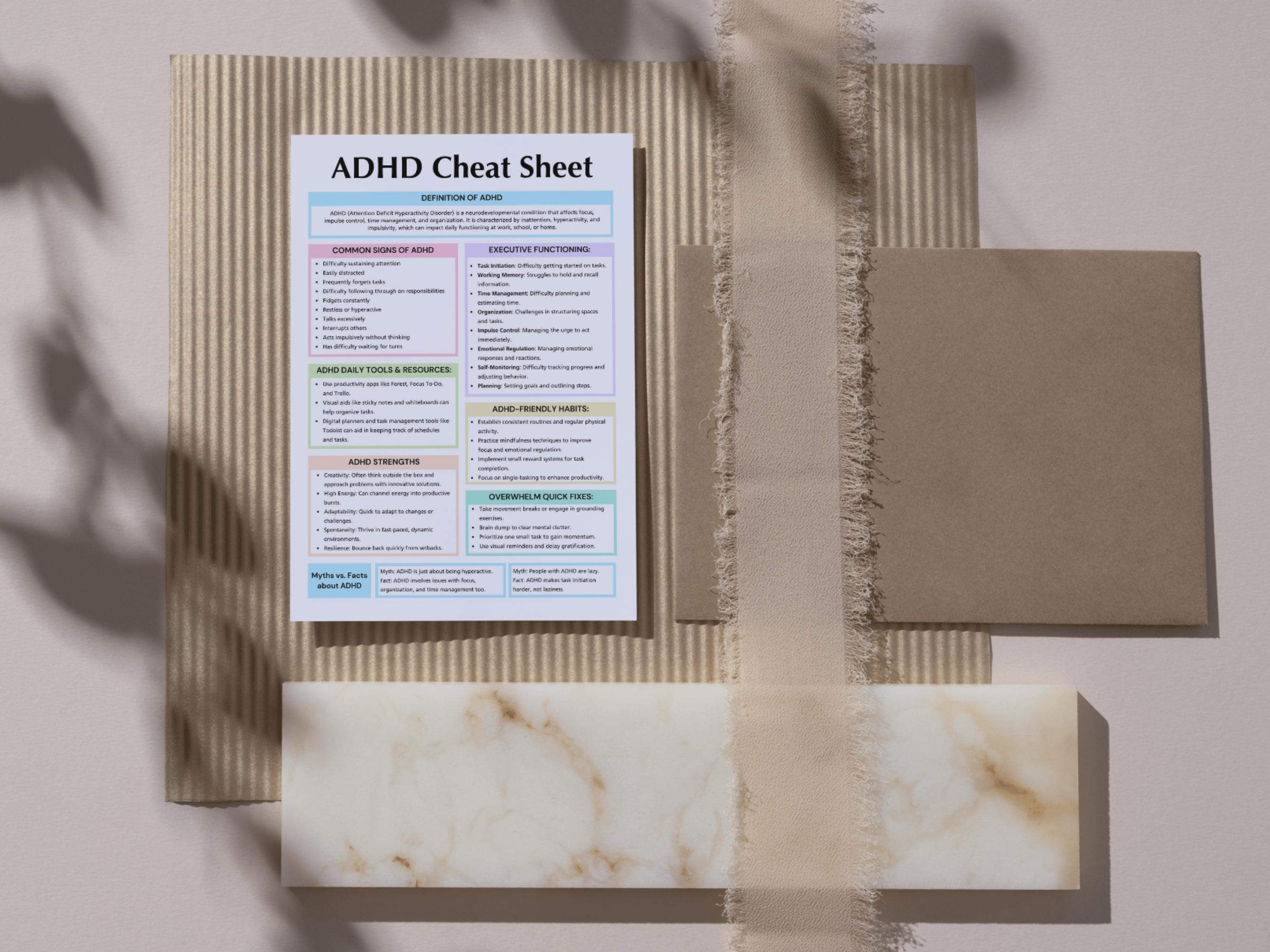ADHD Cheat Sheet, Attention Deficit Hyperactivity Disorder, Executive ...