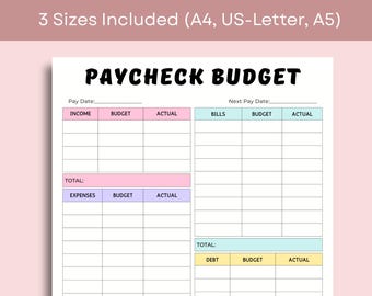 Paycheck Budget, Budget Planner Worksheet, Digital Download Finance Tracker, Income Expense Organizer, Paycheck Tracker, Weekly Budget