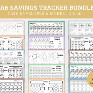 A6 Savings Challenge Tracker Bundle, Money Trackers, A6 Cash binder & Envelope, A6 Saving Funds, Printable Savings Challenge, PDF
