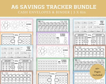 A6 Savings Challenge Tracker Bundle, Money Trackers, A6 Cash binder & Envelope, A6 Saving Funds, Printable Savings Challenge, PDF